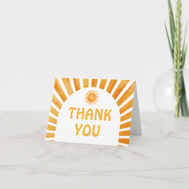Bohemian Retro Baby Shower Sunshine Custom Message Thank You Card (Front)