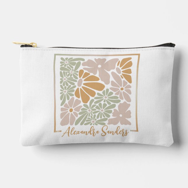 Bohemian Retro Groovy Flowers Accessory Pouch (Front)