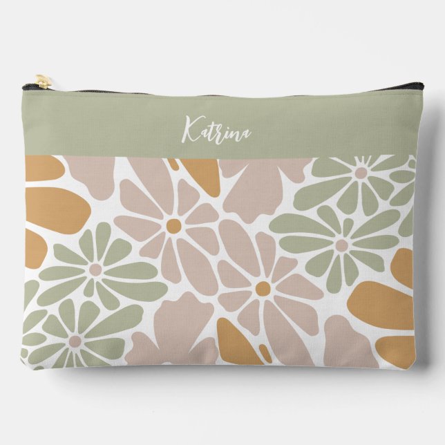 Bohemian Retro Groovy Flowers Accessory Pouch (Front)