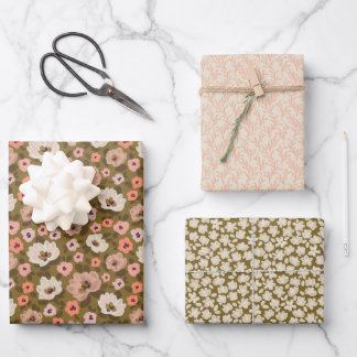 Bohemian romantic floral wedding shower wrapping paper sheet