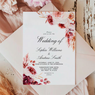 Bohemian Rose Elegant Rustic Wedding Invitation