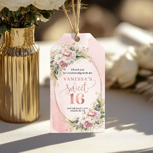 Bohemian Rose Gold Flowers Greenery Sweet 16 Thank Gift Tags