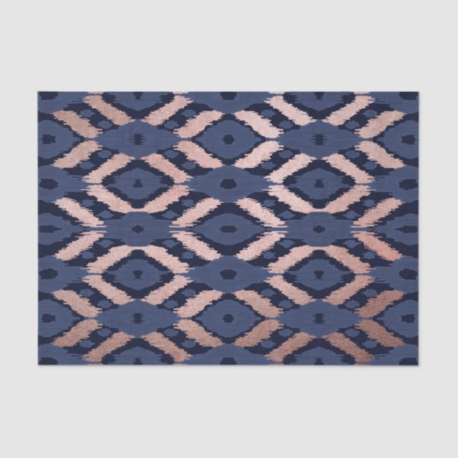 Bohemian Rose Gold Navy Blue Ikat Pattern Tissue Paper (Front)