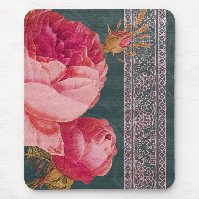 BOHEMIAN ROSE in ROSY PINK and TEAL BLUE Mouse Pad (Front)
