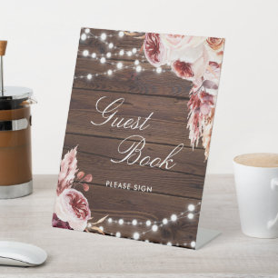 Bohemian Rose Rustic Wood Guest Book Sign