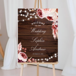 Bohemian Rose Rustic Wood Wedding Welcome Poster