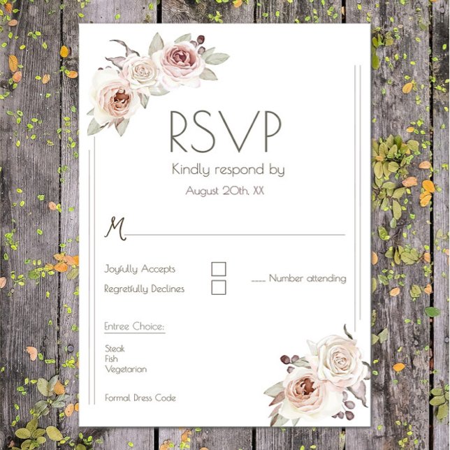 Bohemian Rose Wedding RSVP Card (Bohemian Rose Wedding RSVP Card)