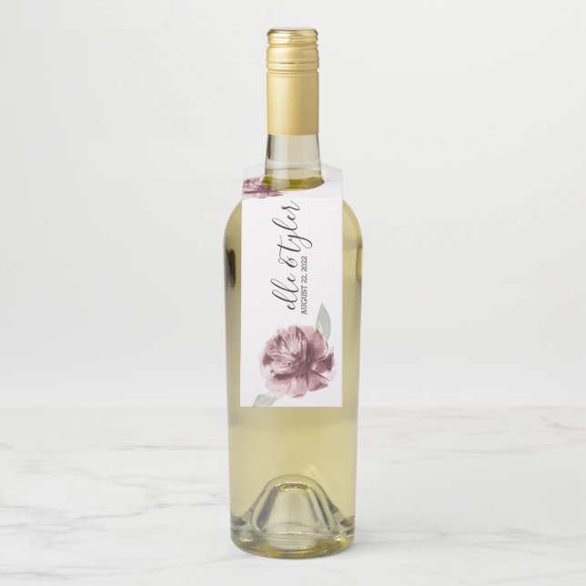 Bohemian Rose Wedding Wine Label Bottle Hanger Tag (On Bottle)