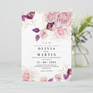 Bohemian Roses Gold Floral Wedding  Invitation