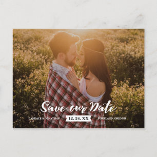 Bohemian Rustic Brush Script Photo Save the Date Announcement Postcard