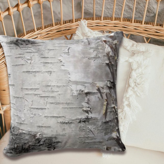 bohemian rustic country chic tree bark white birch cushion (Creator Uploaded)