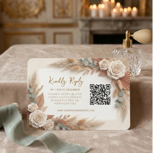 Bohemian Rustic Floral QR Code Wedding RSVP Card
