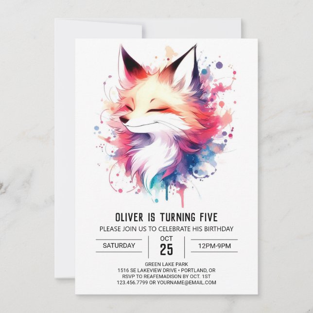 Bohemian Rustic Fox Birthday Invitation (Front)