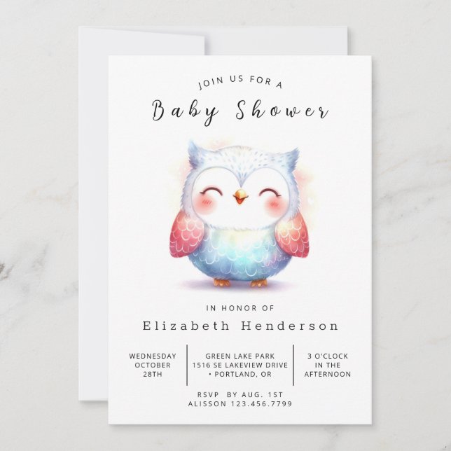 Bohemian Rustic Owl Baby Shower Invitation (Front)
