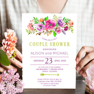 Bohemian rustic purple green floral couple shower invitation
