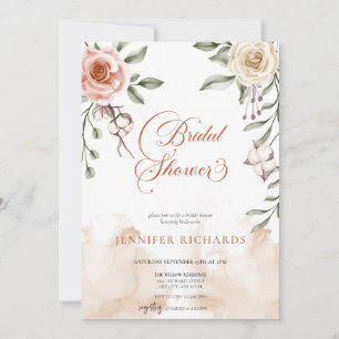 Bohemian Rustic   Vintage Rose Bridal Shower Invitation