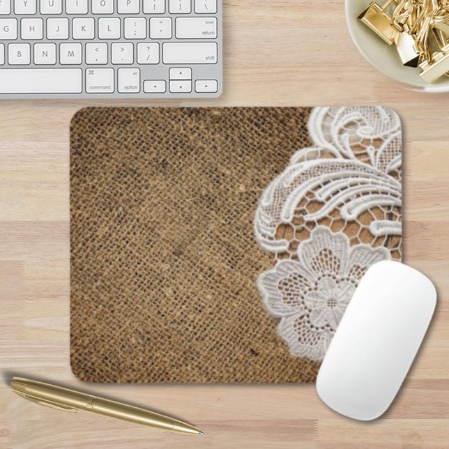 bohemian rustic western country burlap and lace mouse pad (bohemian rustic western country burlap and lace mouse pad)