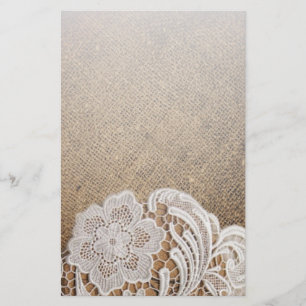 bohemian rustic western country burlap and lace stationery