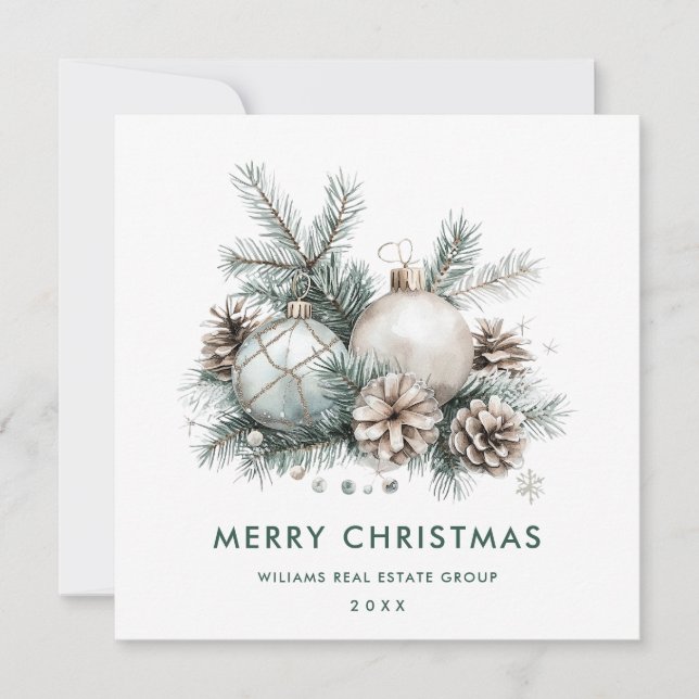 Bohemian Sage Green Christmas Ornament Corporate Holiday Card (Front)