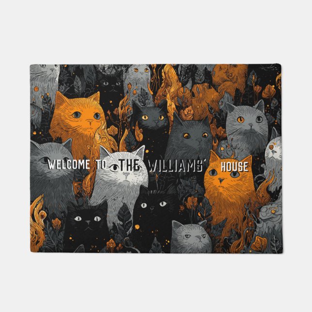 Bohemian Savannah House Cat Flat Warming Gift Doormat (Front)