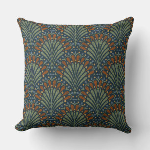 Bohemian Scallops Fan, Olive, Rust, Navy Blue Cushion