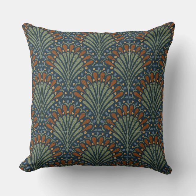Bohemian Scallops Fan, Olive, Rust, Navy Blue Cushion (Front)