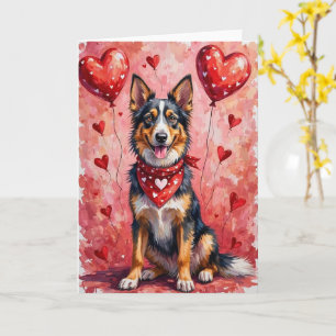 Bohemian Shepherd Valentine Dog Sitting with Heart Card