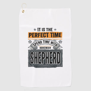 Bohemian Shepherd Vintage Dog Lover Typography Des Golf Towel