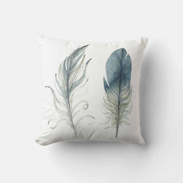 Bohemian Smoke Blue Feather Pillow (Front)