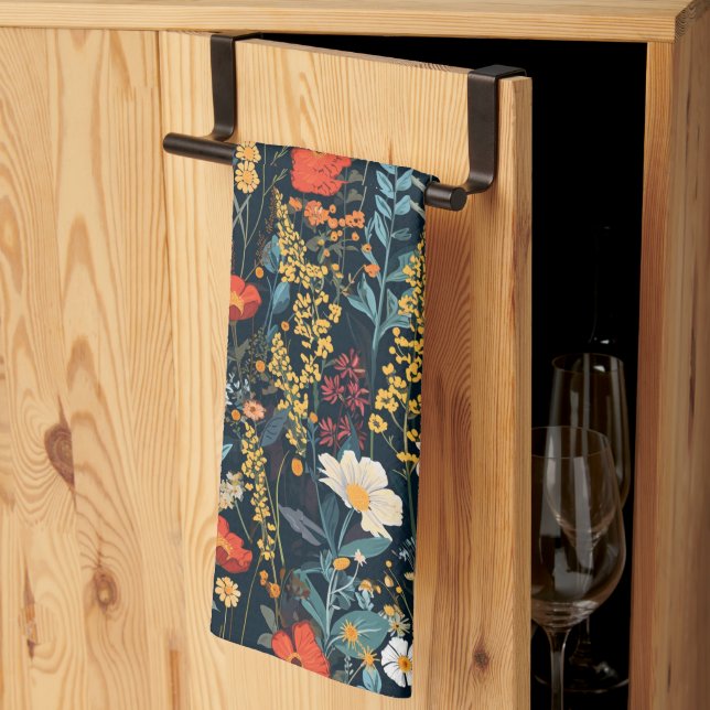 Bohemian Spring Floral Print Tea Towel (Thirds Fold)