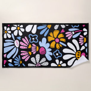 Bohemian Stained Glass Daisy Beach Towel