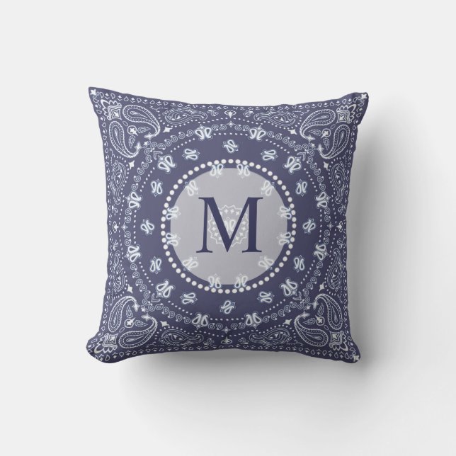 Bohemian Style Navy Blue Paisley Personalised Cushion (Front)