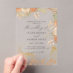 Bohemian style pampass grass wedding acrylic invitations