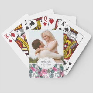 Bohemian Succulent & Floral - Wedding Photo Playing Cards