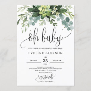 Bohemian succulent leaves floral oh baby shower invitation