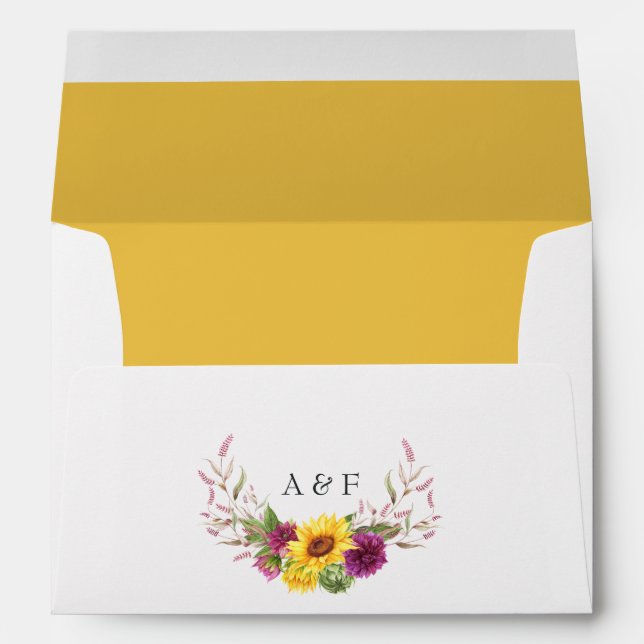 Bohemian Sun and Burgundy Plum Floral Wedding Envelope (Back (Bottom))