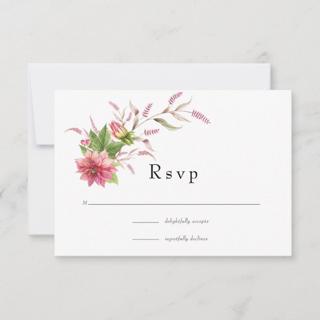 Bohemian Sun and Burgundy Plum Floral Wedding RSVP Card (Front)