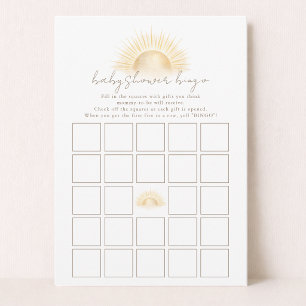 Bohemian Sun Theme Neutral Baby Shower Bingo Game Invitation