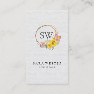 Bohemian Sunflowers Monogram Consultant Business Card