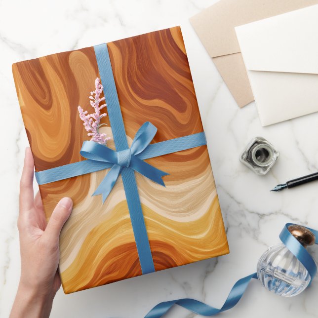 Bohemian Sunset Orange Rust Flow Abstract Pattern Wrapping Paper (Gifting)