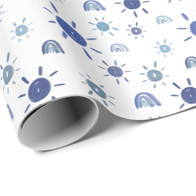 Bohemian Sunshine and Rainbows in Blue Wrapping Paper (Roll Corner)