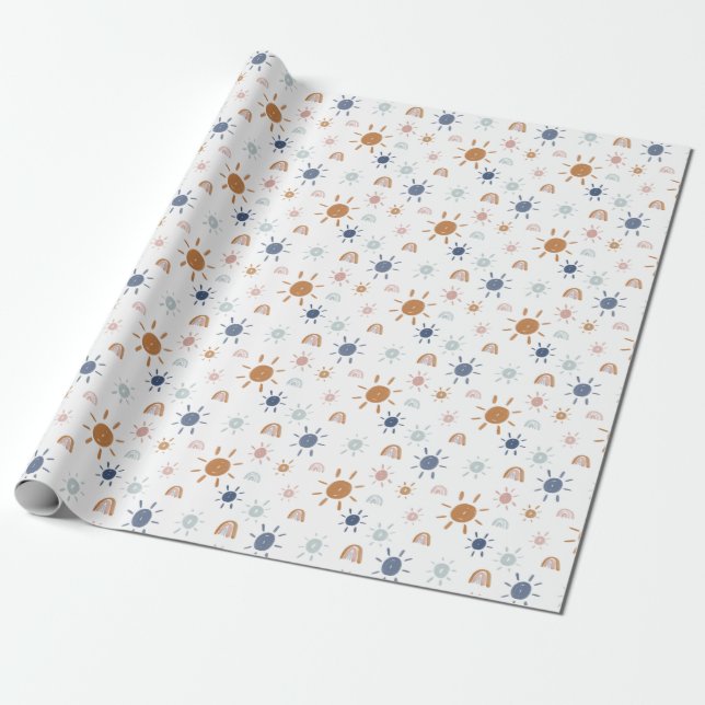 Bohemian Sunshine and Rainbows in Earth Tones Wrapping Paper (Unrolled)