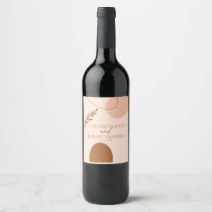 Bohemian Tan Brown Wedding Couples Name Wine Label