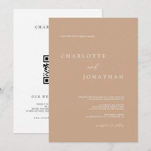 Bohemian Tan Minimalist Desert QR Code Wedding Invitation