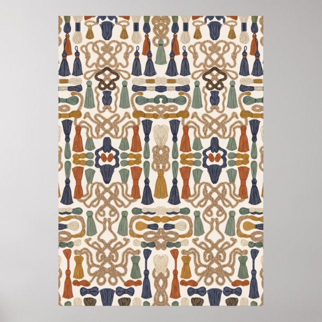 Bohemian Tassels and Knots Textile Pattern Poster (Front)