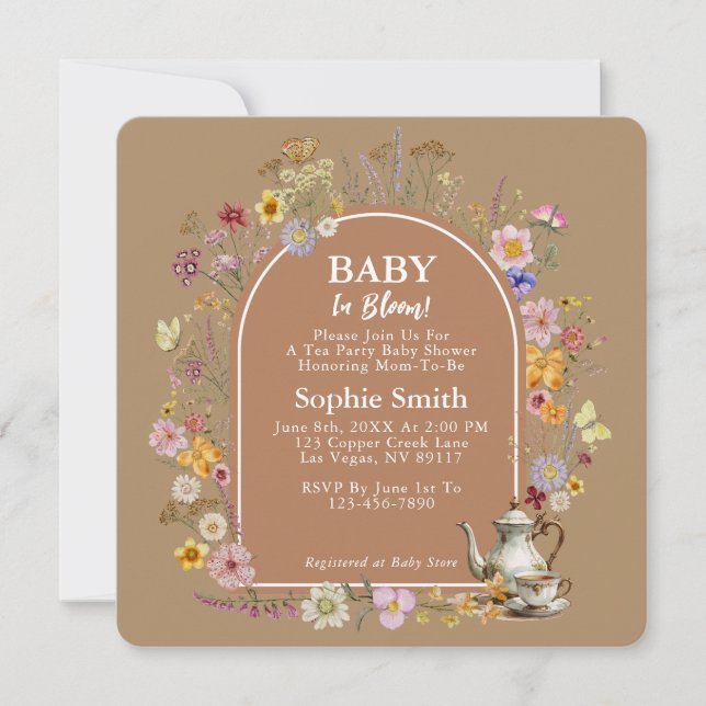 Bohemian Tea Party Baby In Bloom Baby Shower Invitation (Front)