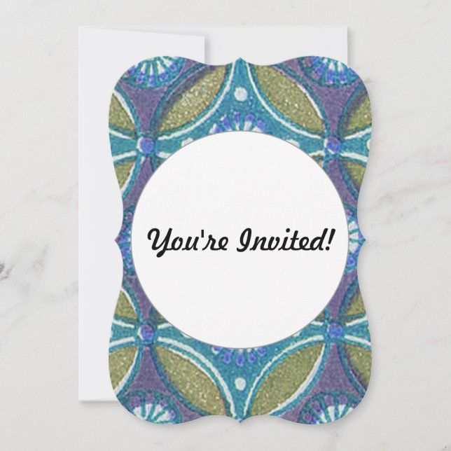 Bohemian Teal and Purple Mosaic Floral Pattern Invitation (Front)