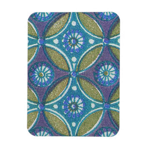 Bohemian Teal and Purple Mosaic Floral Pattern Magnet