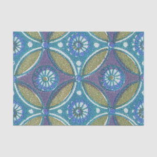 Bohemian Teal and Purple Mosaic Floral Pattern Tissue Paper