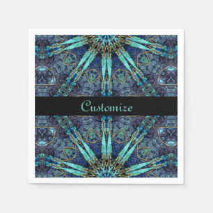 Bohemian Teal Floral Star Pattern Napkins